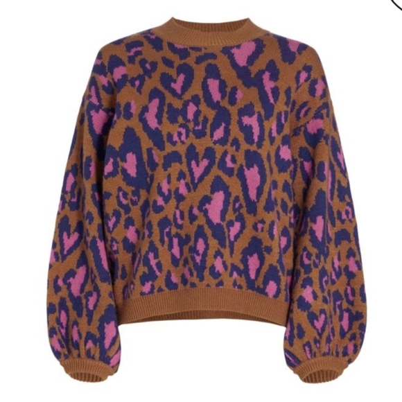 Farm Rio Leopard Pop Caramel Sweater NWT - Picture 3 of 9